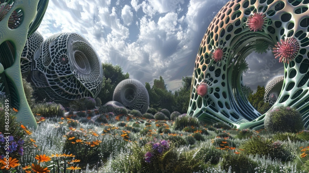 Poster a fractal garden blooming with endless variations of repeated patterns.
