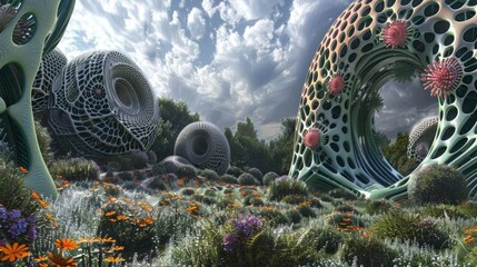 A fractal garden blooming with endless variations of repeated patterns.