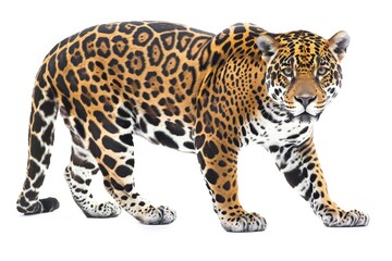 Obraz premium Jaguar Fur. Isolated Jaguar Animal on White Background, Wild Predator in Nature