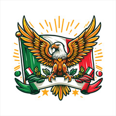 Mexican flag with bold red, white, and green hues, eagle holding snake, and cactus. Vector pennant with 3d papercut effect exudes the rich cultural heritage and spirit of Mexico