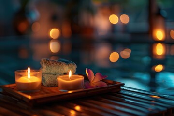 Spa Empty. Candle Aromatherapy Treatment for Relaxation in Luxury Wellness Room