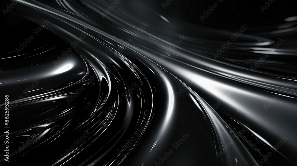 Aufkleber 3d rendering of a dark chrome surface with a glowing light reflecting off of it. aig535