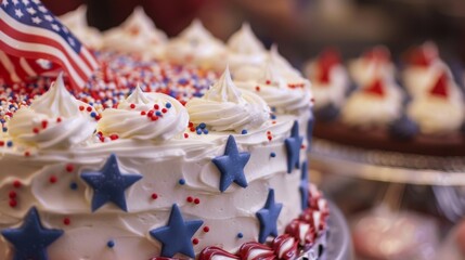 Obraz premium high-resolution close-up of red white and blue american-style cake decorations for national holiday celebration