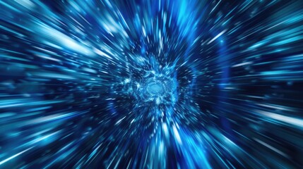 Zoom Abstract. Blue Radiant Lines Geometric Background with Data Flow Tunnel