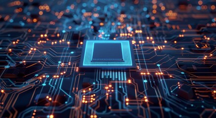 A computer chip is placed on a motherboard within a structure