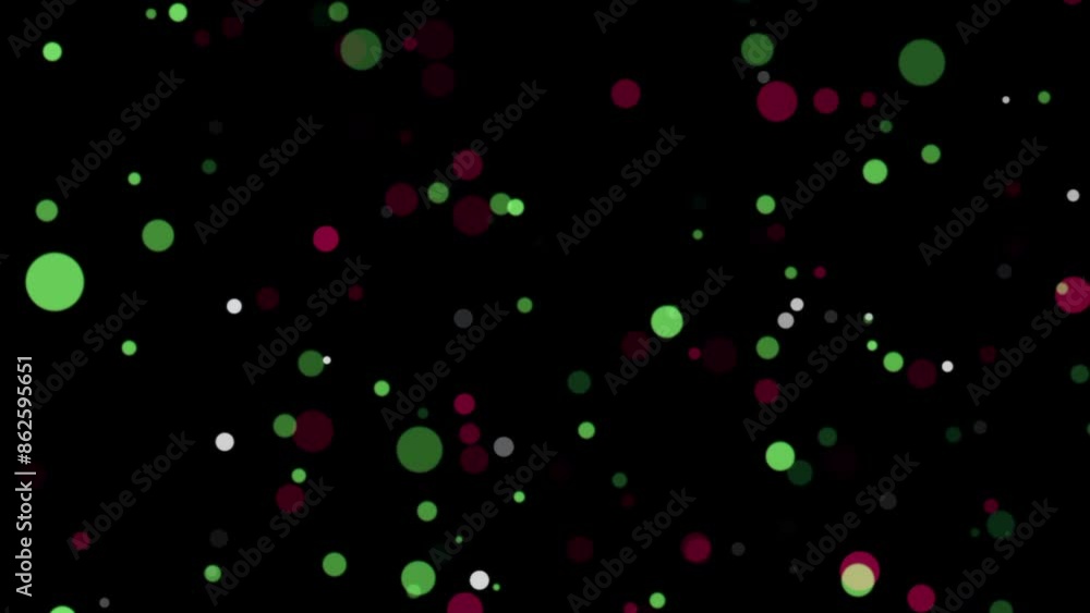 Poster animation glow white pink green bokeh particles animation flowing on black abstract background for s