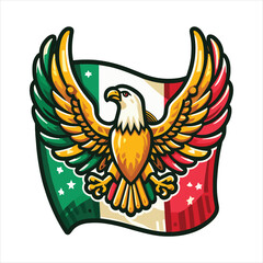 Mexican flag with bold red, white, and green hues, eagle holding snake, and cactus. Vector pennant with 3d papercut effect exudes the rich cultural heritage and spirit of Mexico