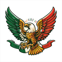 Mexican flag with bold red, white, and green hues, eagle holding snake, and cactus. Vector pennant with 3d papercut effect exudes the rich cultural heritage and spirit of Mexico