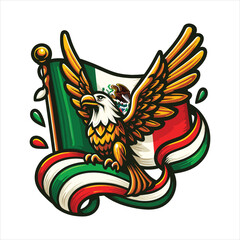 Mexican flag with bold red, white, and green hues, eagle holding snake, and cactus. Vector pennant with 3d papercut effect exudes the rich cultural heritage and spirit of Mexico