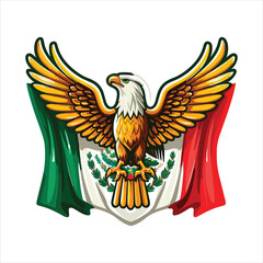 Mexican flag with bold red, white, and green hues, eagle holding snake, and cactus. Vector pennant with 3d papercut effect exudes the rich cultural heritage and spirit of Mexico