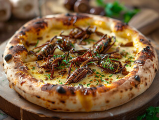 Fancy Pizza with mozzarella and crickets