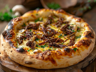 Fancy Pizza with mozzarella and crickets