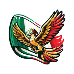 Mexican flag with bold red, white, and green hues, eagle holding snake, and cactus. Vector pennant with 3d papercut effect exudes the rich cultural heritage and spirit of Mexico