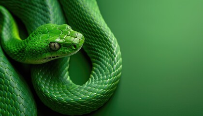 Fototapeta premium Close-Up of a Green Snake’s Head. Emblem of the 2025 Chinese Zodiac Year of the Snake.