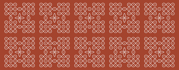 Set of Indian folk art pulli kolam. editable home decor patterns.