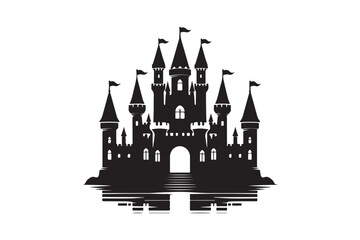 Obraz premium Black and white illustration of a castle icon