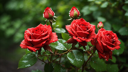 red roses with water droplets on their petals
