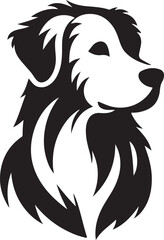 A black and white drawing of a dog with a black and white face
