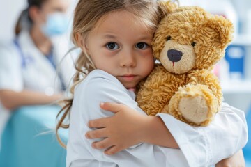 Young Girl Holds Teddy Bear in Doctor's Office