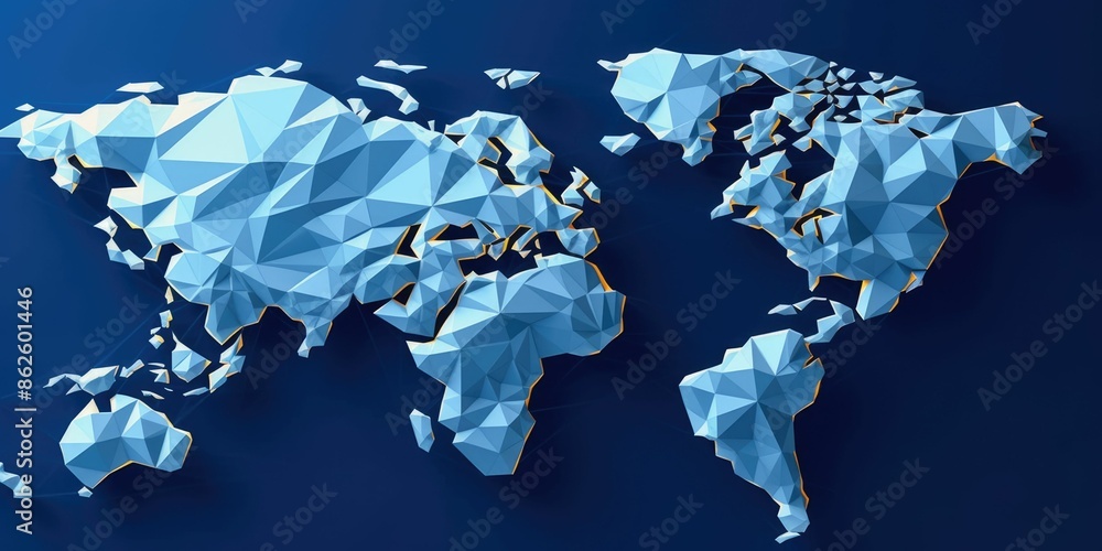 Poster polygonal world map on a dark background. the various bright world map made from polygon material. g