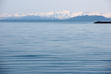 seascape and snow mountains