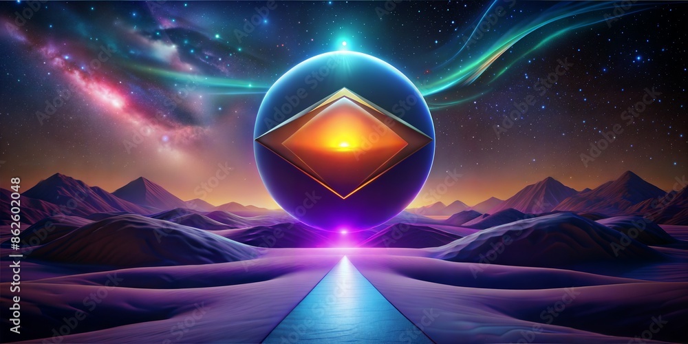 Wall mural 3d rendering of a crystal ball with a colorful background.