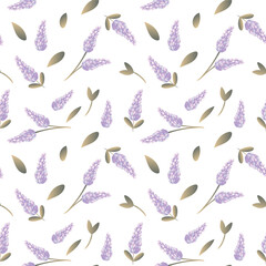 Delicate Violet Flowers on a White Background. Seamless Pattern. Perfect for Wedding Invitations, Textiles, and Wallpaper.