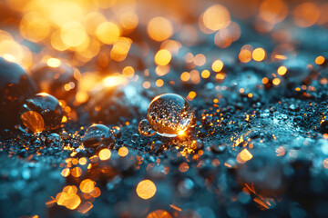 Quantum mechanics, scientific technology. The orange blue concept emits a dynamic electric glow. AI created.