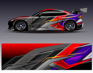 Car wrap design vector. Graphic abstract stripe racing background designs for vehicle, rally, race, adventure and car racing livery