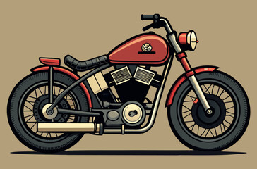 beautiful retro burgundy motorcycle vector illustration