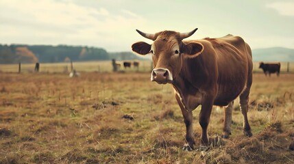 Brown cow standing in field