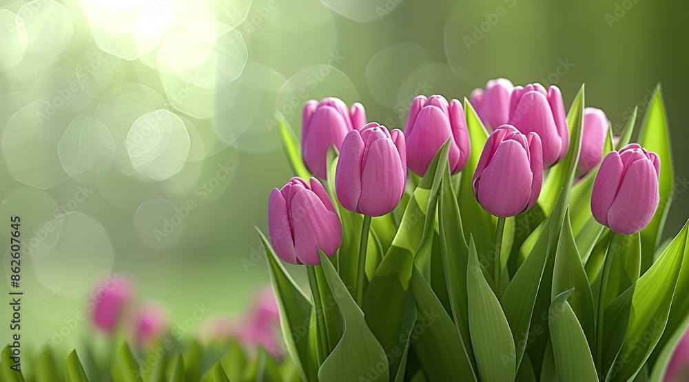 Canvas Prints pink tulips on green grass