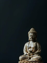 buddha statue on a dark background with copyspace for text