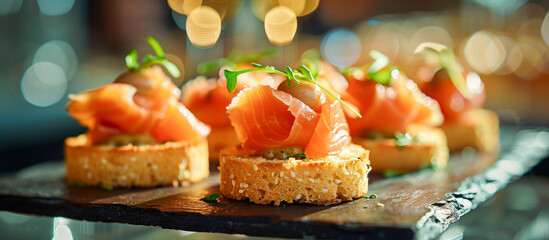 Canapes with smoked salmon and cornbread