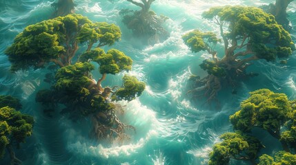 Fototapeta premium Trees Submerged in Glowing Turquoise Water