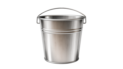 Silver bucket cutout. Isolated metal bucket on transparent background