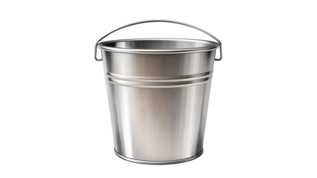Silver bucket cutout. Isolated metal bucket on transparent background