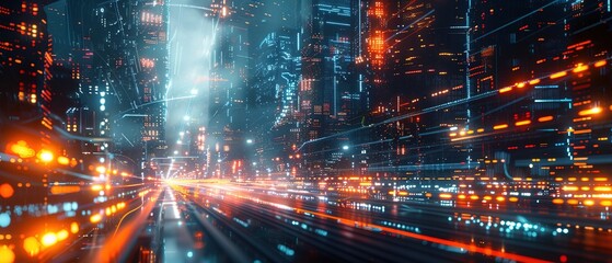 Fototapeta premium Abstract futuristic smart city a hub of technology and progress. Metaverse cyber concept idea. Innovation and advancement