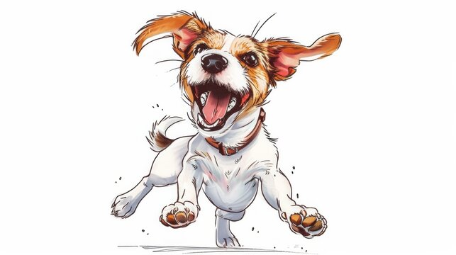 Happy cartoon style jack russell terrier dog on white background