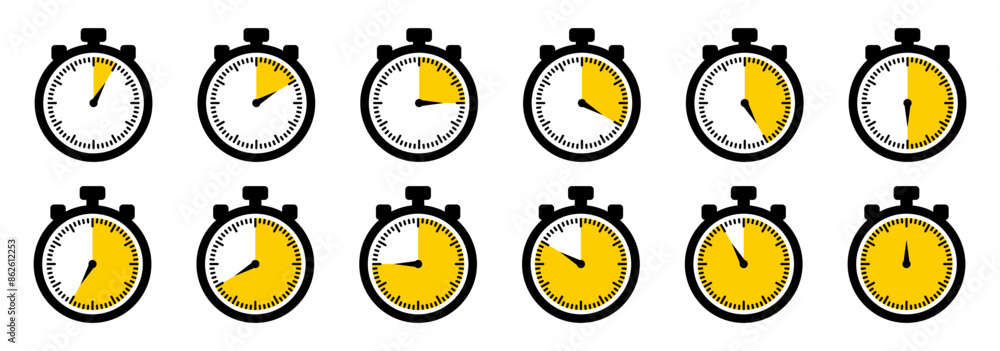 Aufkleber stopwatch icons. set of timer clock icons. stopwatch timer collection