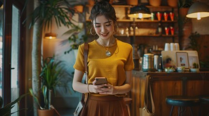 The woman using smartphone