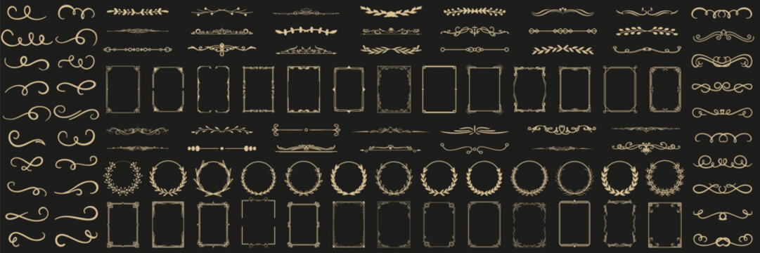 Vintage elegant ornament divider, floral wreath and frames collection. Classic divider, floral wreath and frame element. Swirl floral element collection