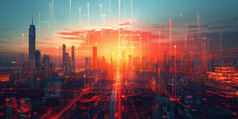Fototapeta premium illustration of the residential real estate developers market. a graph or chart showing the drop in bond values. Background image. Created with Generative AI technology.