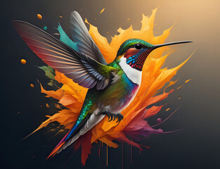 Fototapeta premium fliegender Kolibri vor abstraktem Hintergrund