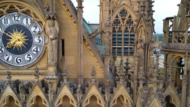Close Up of Forward-Facing Clock at the Top of Metz Cathedral, France