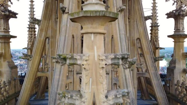 Aerial Details of Metz Cathedral's Pointed Towers and Arches in France