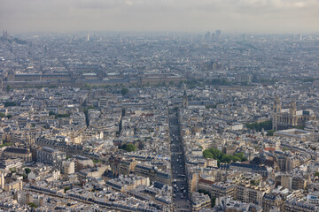 Aerial view of crowded and dense residential streets in Paris, Ile de France, France.