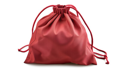 One red drawstring bag isolated on white background