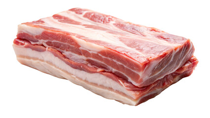 Raw belly pork with a pale pink color sit alone on a white background