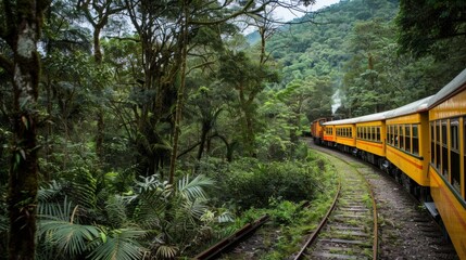 Fototapeta premium Tourists on the train can hear the soothing sounds of nature as the train winds through forests.